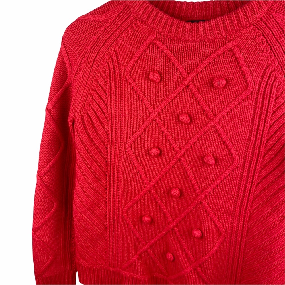 J Crew Red Wool Popcorn Knit Pom Pom Sweater XXS - Picture 5 of 8